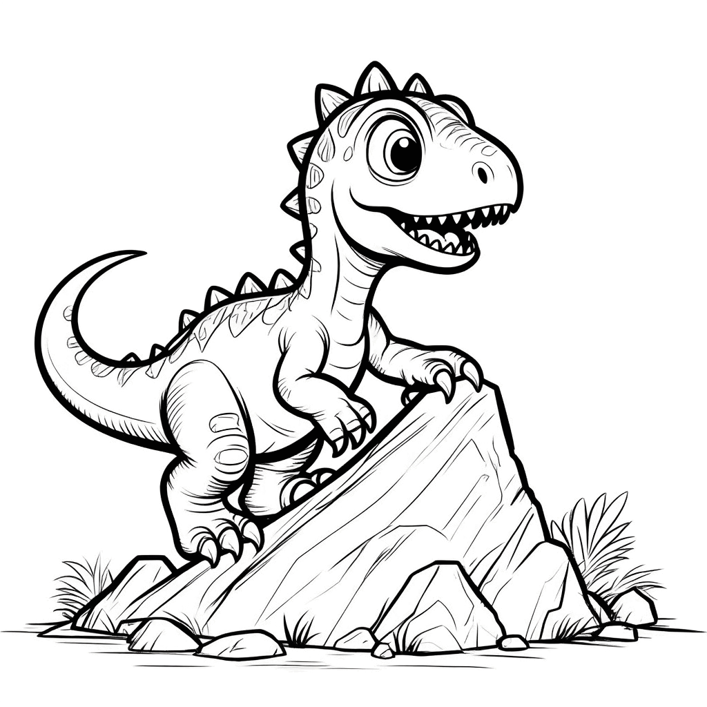 Ein niedlicher kleiner Dinosaurier versucht beharrlich, einen kleinen Felsen zu erklimmen, der Schwanz ist zum Ausbalancieren aufgestellt