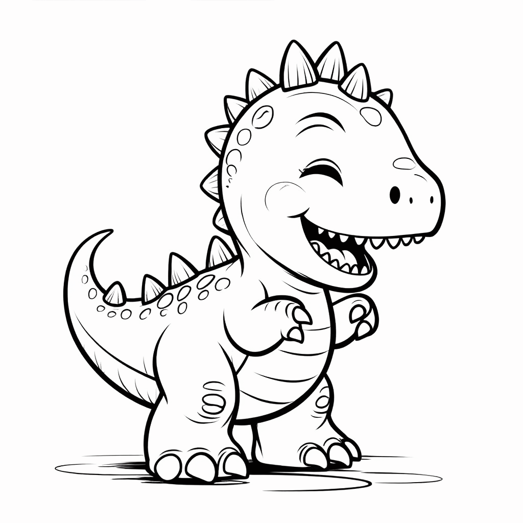 Ein rundlicher kleiner Dinosaurier, der mit seinen Vorderpfoten die Stacheln auf seinem Rücken pflegt, während sein Schwanz fröhlich in die Höhe steht
