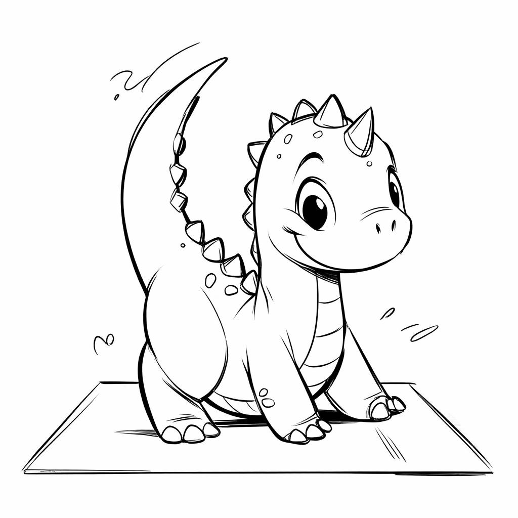 Ein süßes Dinosaurierchen macht die Yoga-Übung 
